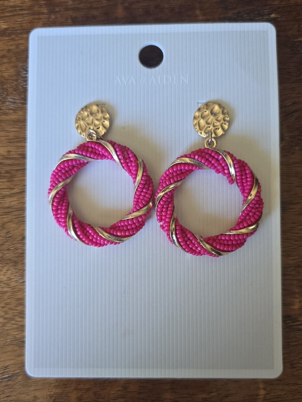 Ava & Aiden Hot Pink Beaded Twist Hoop Earrings with Gold Discs
